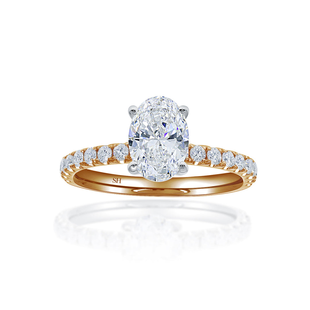 Timeless 4-Claw Oval Engagement Ring with Slim Pavé-Set Band (1.9mm) - W0797 (Lab Grown)