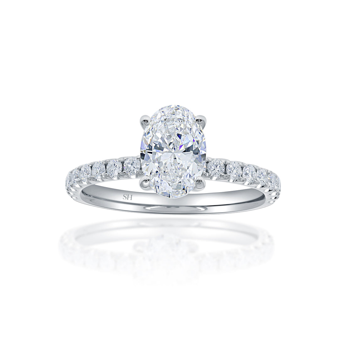 Timeless 4-Claw Oval Engagement Ring with Slim Pavé-Set Band (1.9mm) - W0797 (Lab Grown)