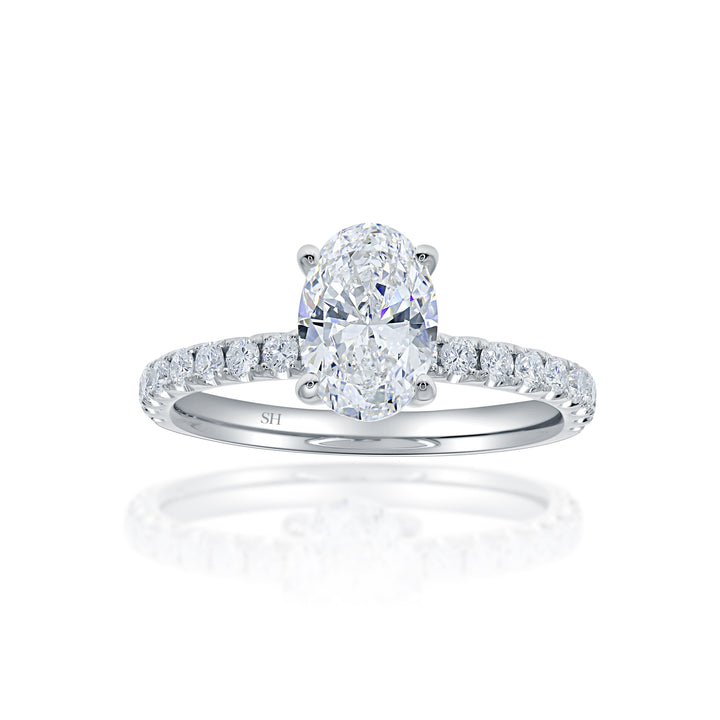 Timeless 4-Claw Oval Engagement Ring with Slim Pavé-Set Band (1.9mm) - W0797 (Lab Grown)