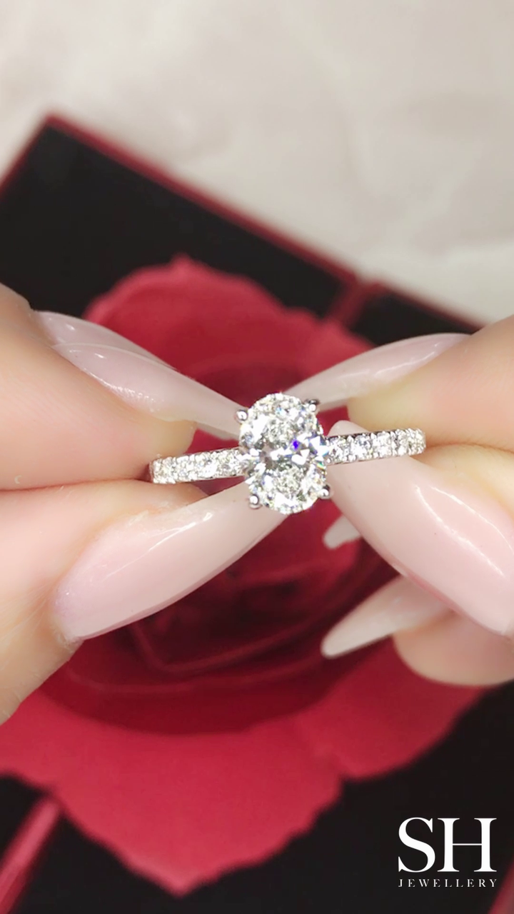 Timeless 4-Claw Oval Engagement Ring with Slim Pavé-Set Band (1.9mm) - W0797 (Lab Grown)