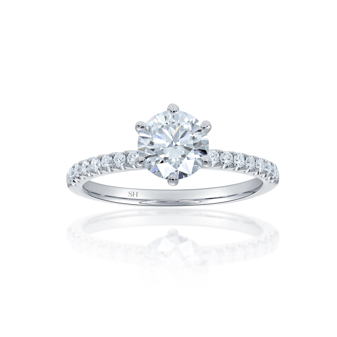 Timeless 6-Claw Engagement Ring with Super Slim Pavé-Set Band (1.7mm) - W0798 (Lab Grown)
