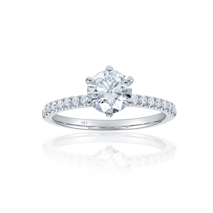 Timeless 6-Claw Engagement Ring with Super Slim Pavé-Set Band (1.7mm) - W0798 (Lab Grown)