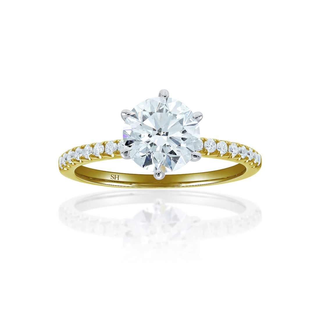 Timeless 6-Claw Engagement Ring with Super Slim Pavé-Set Band (1.7mm) - W0798 (Lab Grown)
