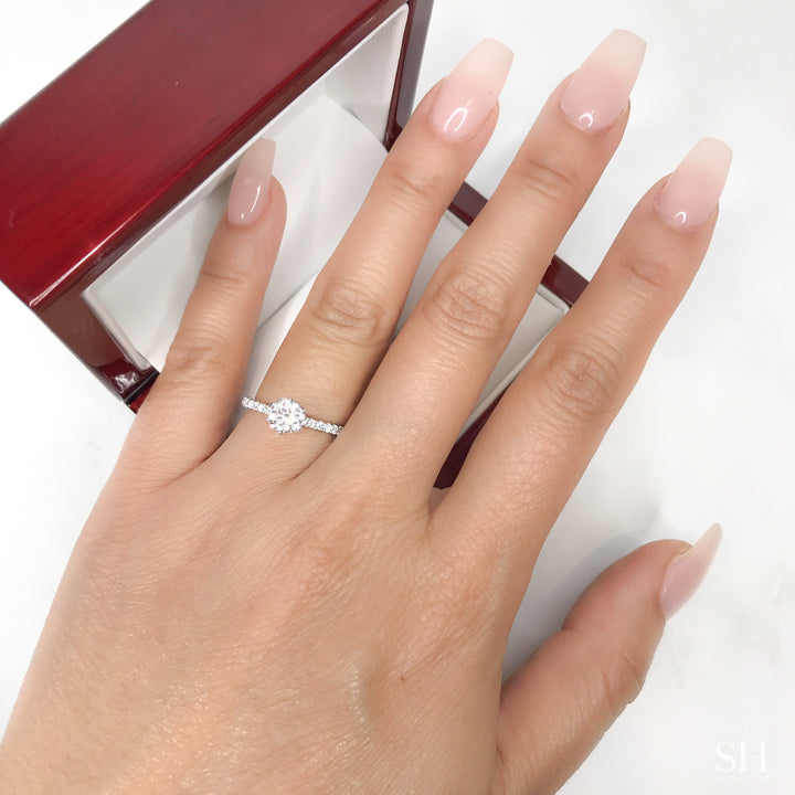 Timeless 6-Claw Engagement Ring with Super Slim Pavé-Set Band (1.7mm) - W0798 (Lab Grown)