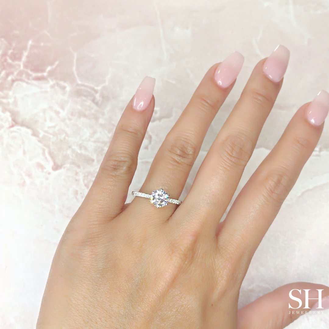 Timeless 6-Claw Engagement Ring with Super Slim Pavé-Set Band (1.7mm) - W0798 (Lab Grown)