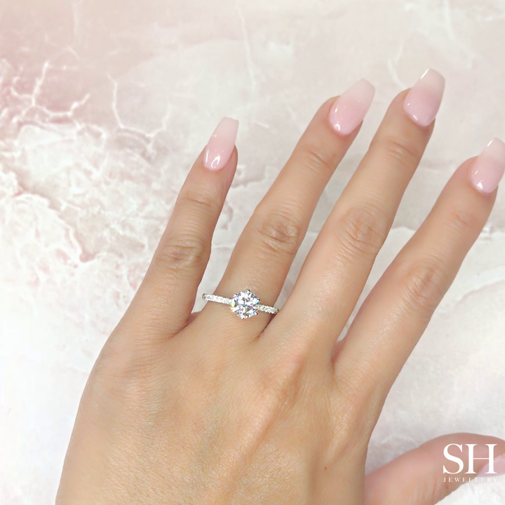Timeless 6-Claw Engagement Ring with Super Slim Pavé-Set Band (1.7mm) - W0798 (Lab Grown)