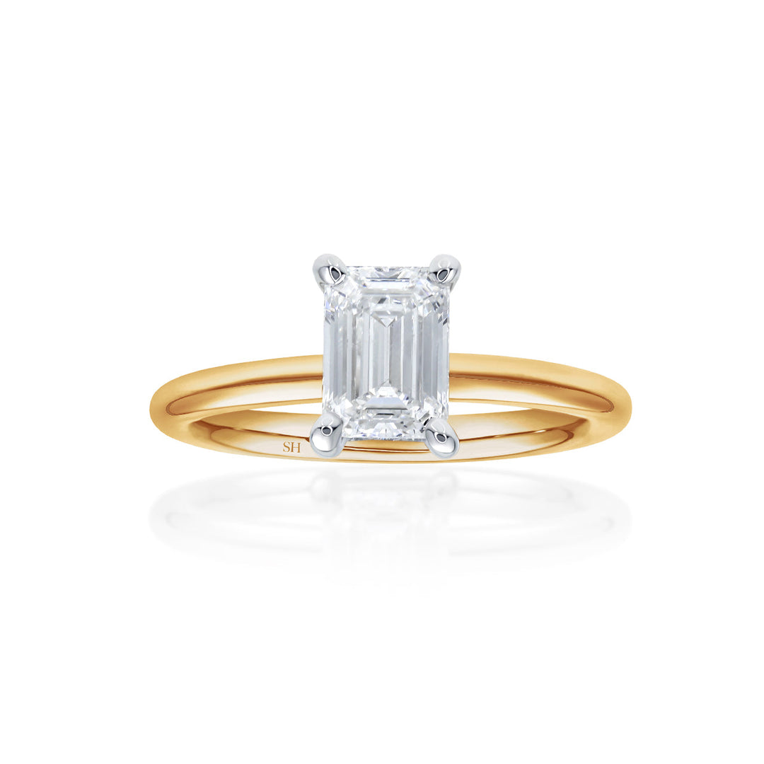 4-Claw Emerald-Cut Engagement Ring with Polished Band - W0799 (Lab Grown)