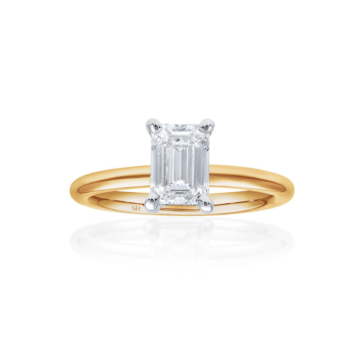 4-Claw Emerald-Cut Engagement Ring with Polished Band - W0799 (Lab Grown)