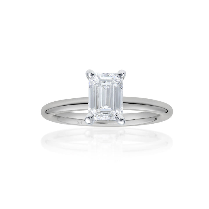 4-Claw Emerald-Cut Engagement Ring with Polished Band - W0799 (Lab Grown)
