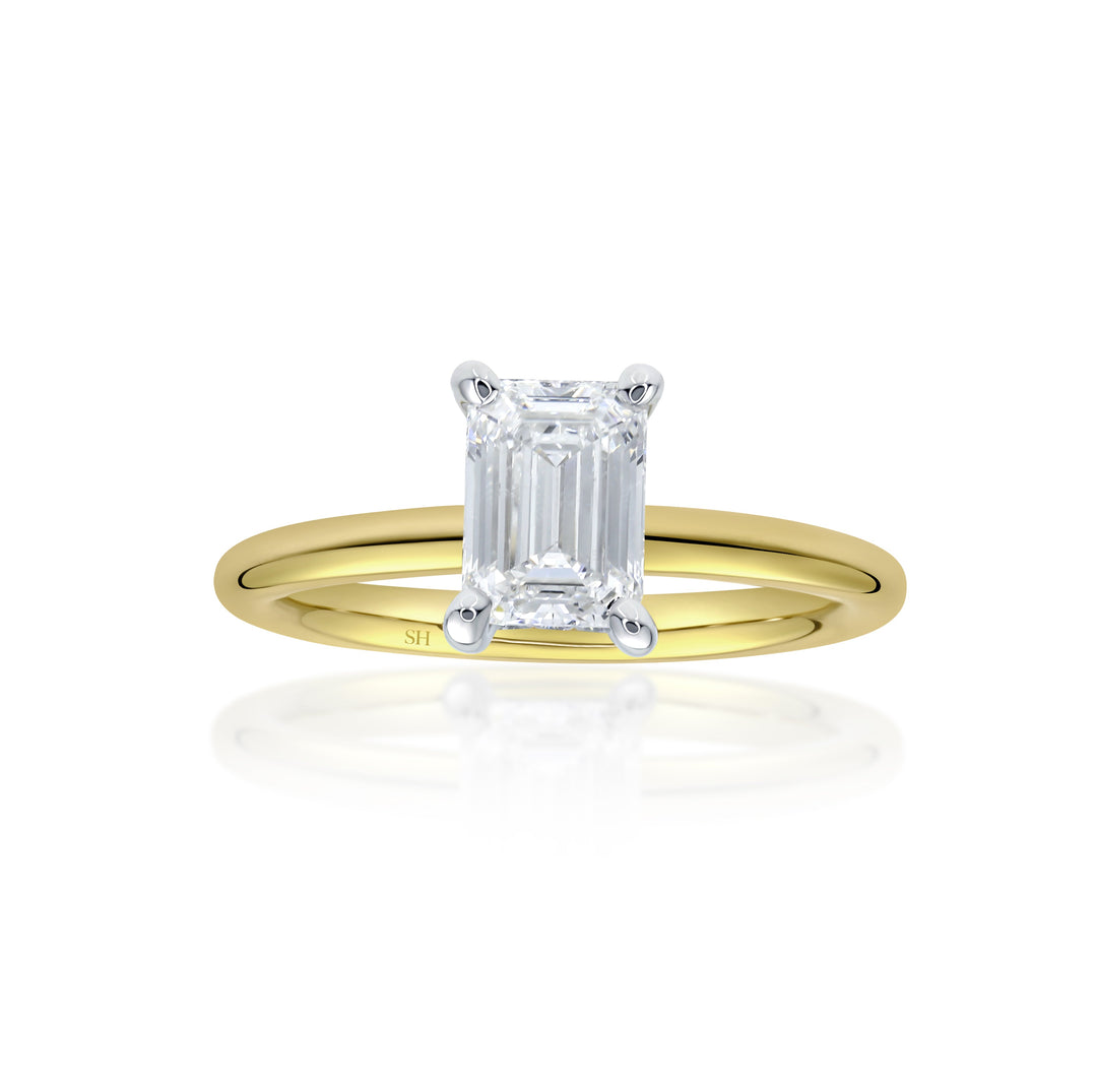 4-Claw Emerald-Cut Engagement Ring with Polished Band - W0799 (Lab Grown)