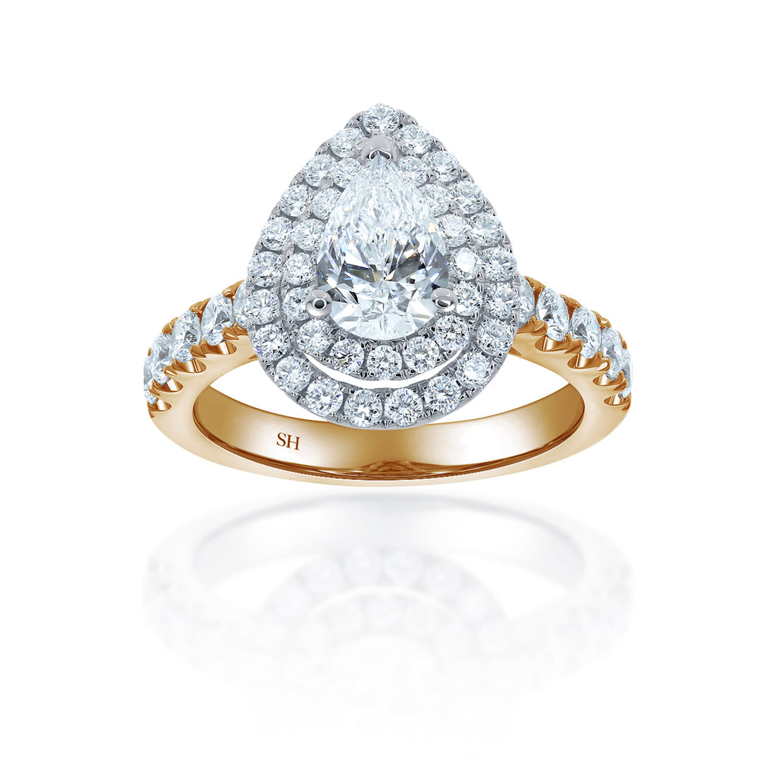 Double Halo Pear-Shaped Engagement Ring with 2.8mm Pavé-Set Band - W0800 (Lab Grown)