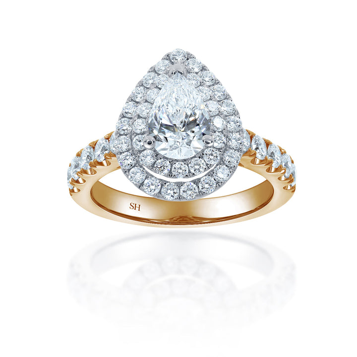 Double Halo Pear-Shaped Engagement Ring with 2.8mm Pavé-Set Band - W0800 (Lab Grown)