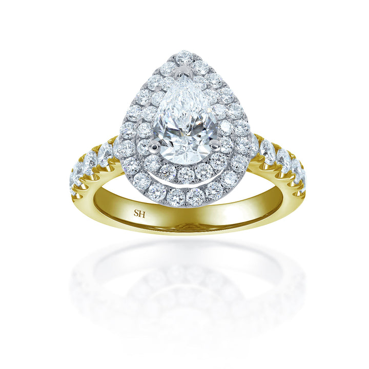 Double Halo Pear-Shaped Engagement Ring with 2.8mm Pavé-Set Band - W0800 (Lab Grown)