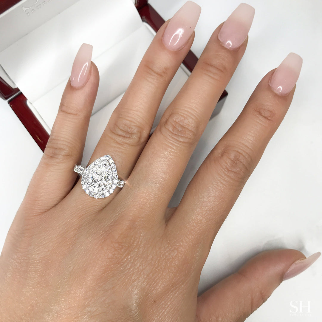 Double Halo Pear-Shaped Engagement Ring with 2.8mm Pavé-Set Band - W0800 (Lab Grown)