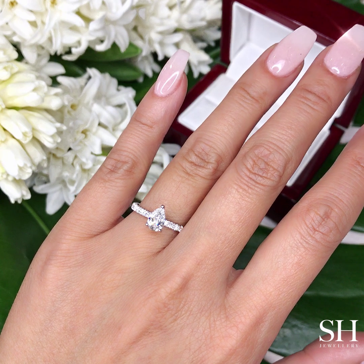 3-Claw Pear-Shaped Timeless Engagement Ring with 2.1mm Pavé-Set Band - W0801 (Lab Grown)