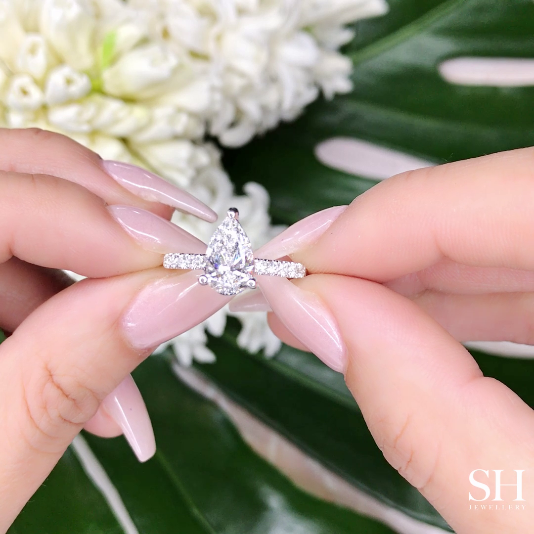 3-Claw Pear-Shaped Timeless Engagement Ring with 2.1mm Pavé-Set Band - W0801 (Lab Grown)