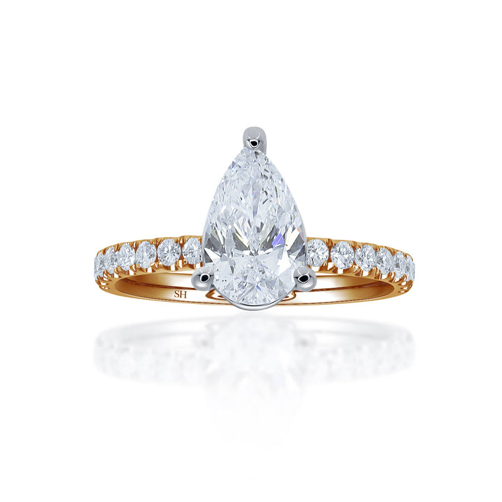 3-Claw Pear-Shaped Timeless Engagement Ring with 2.1mm Pavé-Set Band - W0801 (Lab Grown)