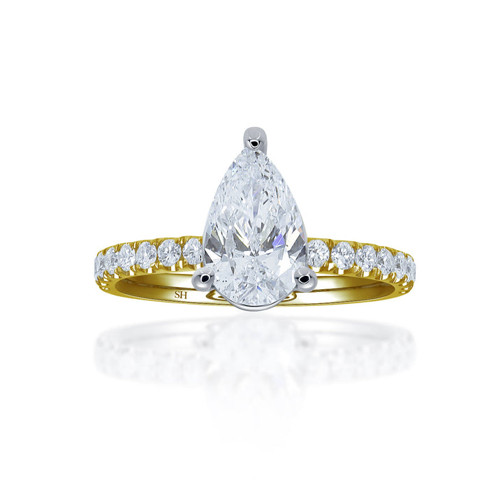 3-Claw Pear-Shaped Timeless Engagement Ring with 2.1mm Pavé-Set Band - W0801 (Lab Grown)