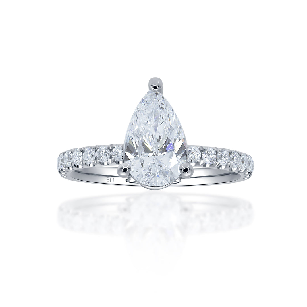 3-Claw Pear-Shaped Timeless Engagement Ring with 2.1mm Pavé-Set Band - W0801 (Lab Grown)