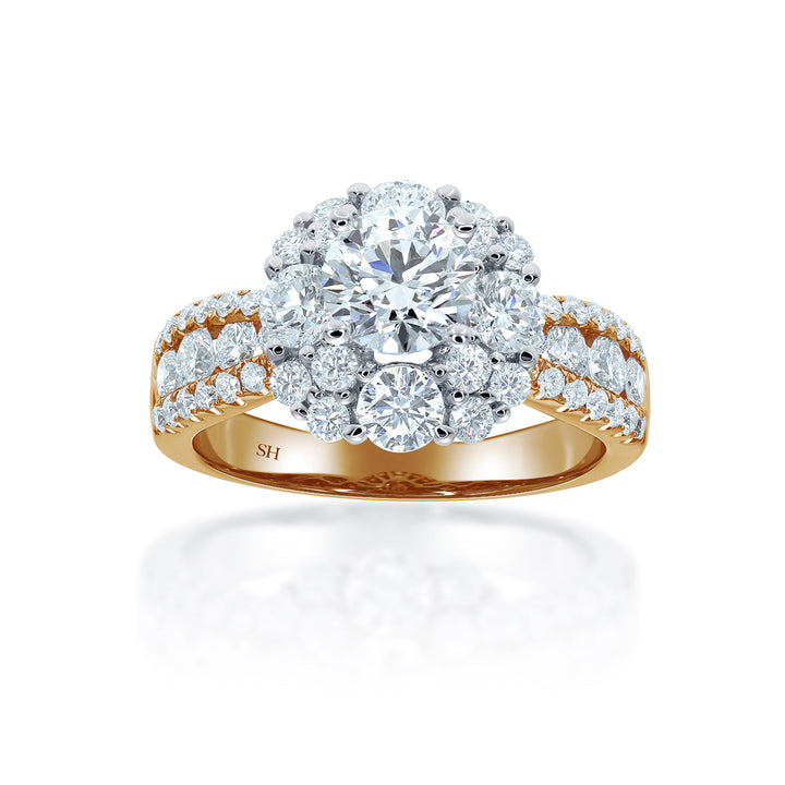Modern Halo Cluster Engagement Ring with 4.5mm 3-Row Band - W0802 (Lab Grown)