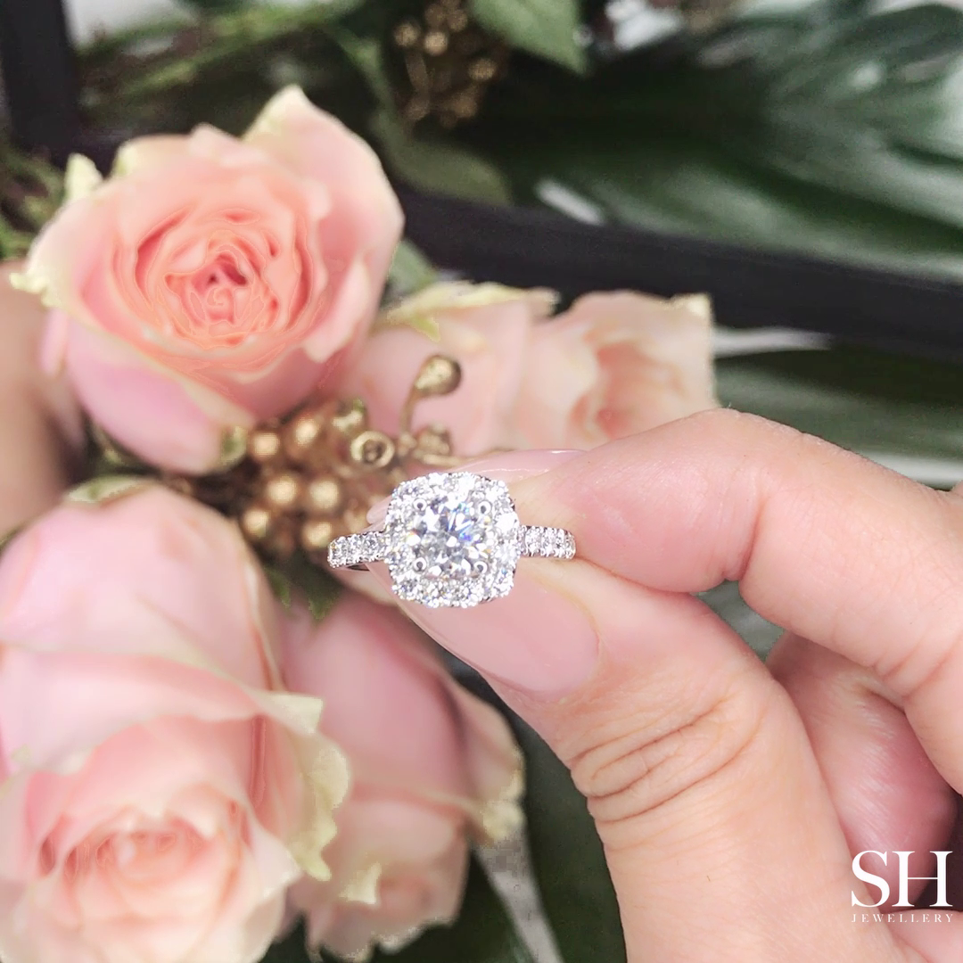 Timeless Cushion Halo Engagement Ring with 2.5mm Pavé-Set Band - W0804 (Lab Grown)