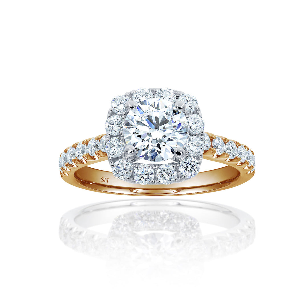 Timeless Cushion Halo Engagement Ring with 2.5mm Pavé-Set Band - W0804 (Lab Grown)