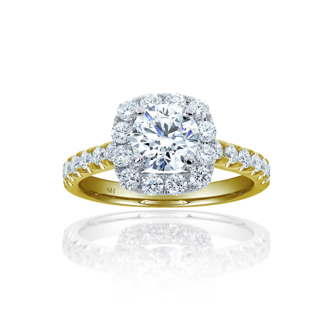 Timeless Cushion Halo Engagement Ring with 2.5mm Pavé-Set Band - W0804 (Lab Grown)
