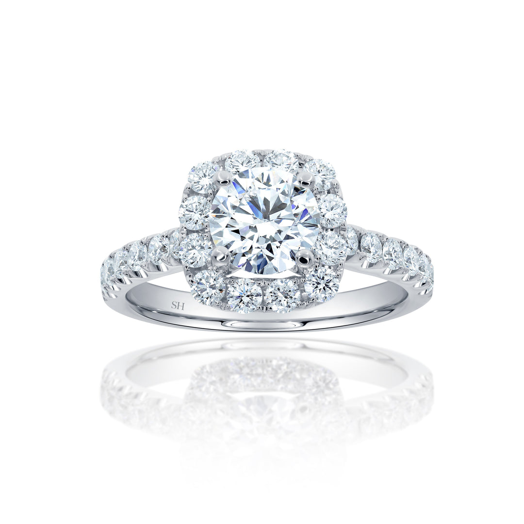 Timeless Cushion Halo Engagement Ring with 2.5mm Pavé-Set Band - W0804 (Lab Grown)