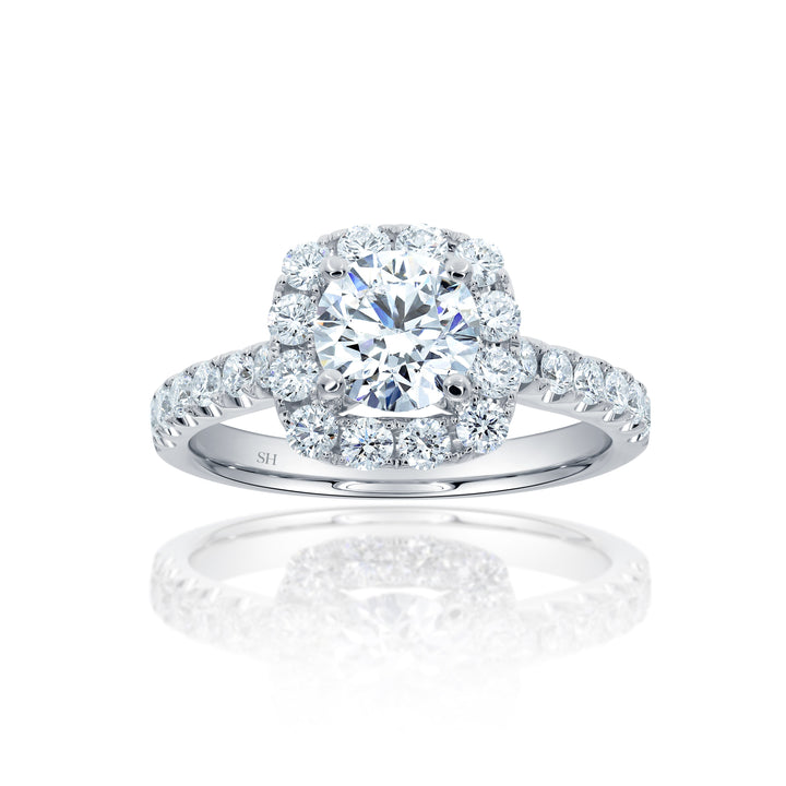 Timeless Cushion Halo Engagement Ring with 2.5mm Pavé-Set Band - W0804 (Lab Grown)