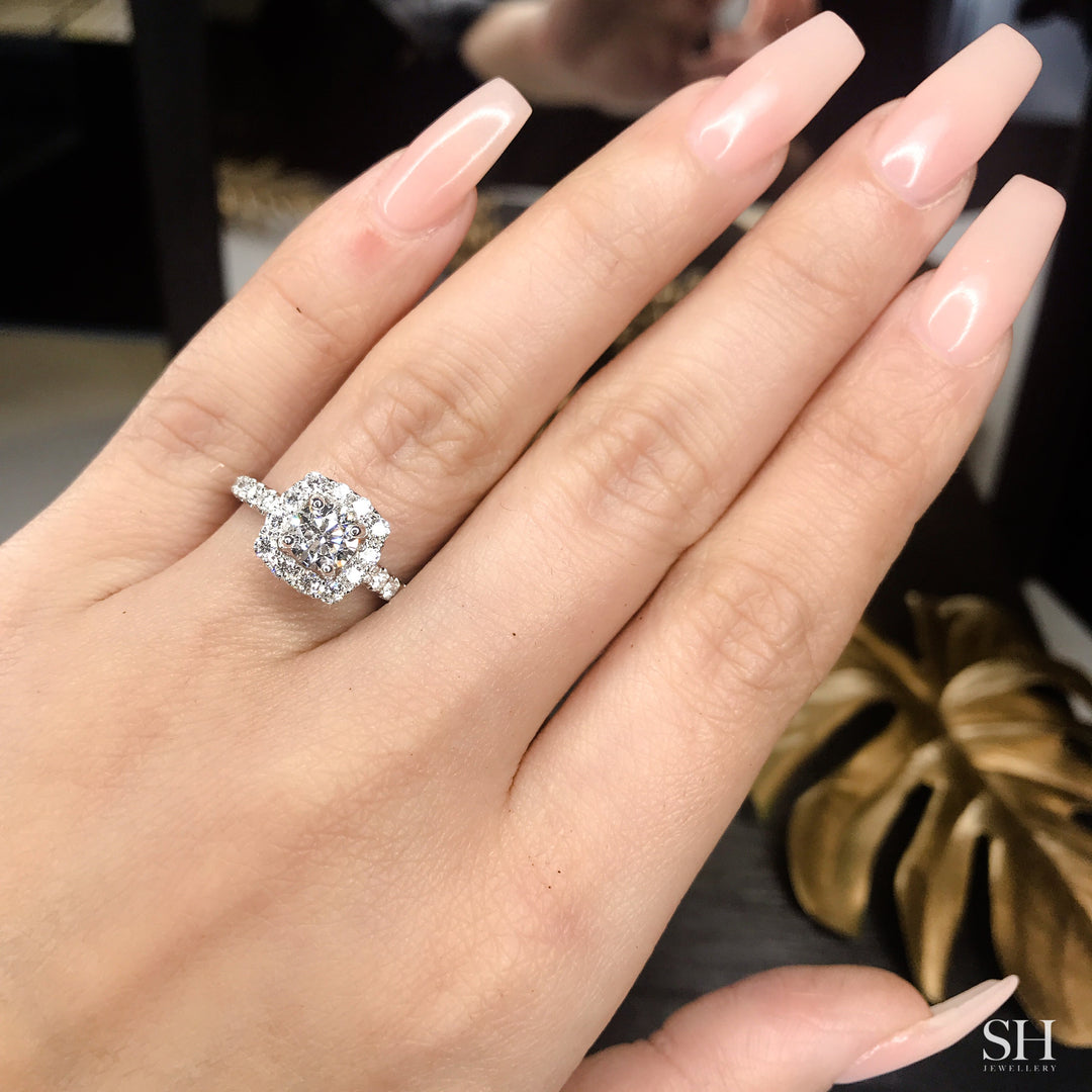 Timeless Cushion Halo Engagement Ring with 2.5mm Pavé-Set Band - W0804 (Lab Grown)