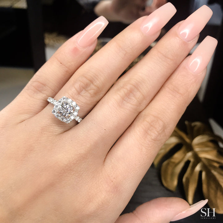 Timeless Cushion Halo Engagement Ring with 2.5mm Pavé-Set Band - W0804 (Lab Grown)