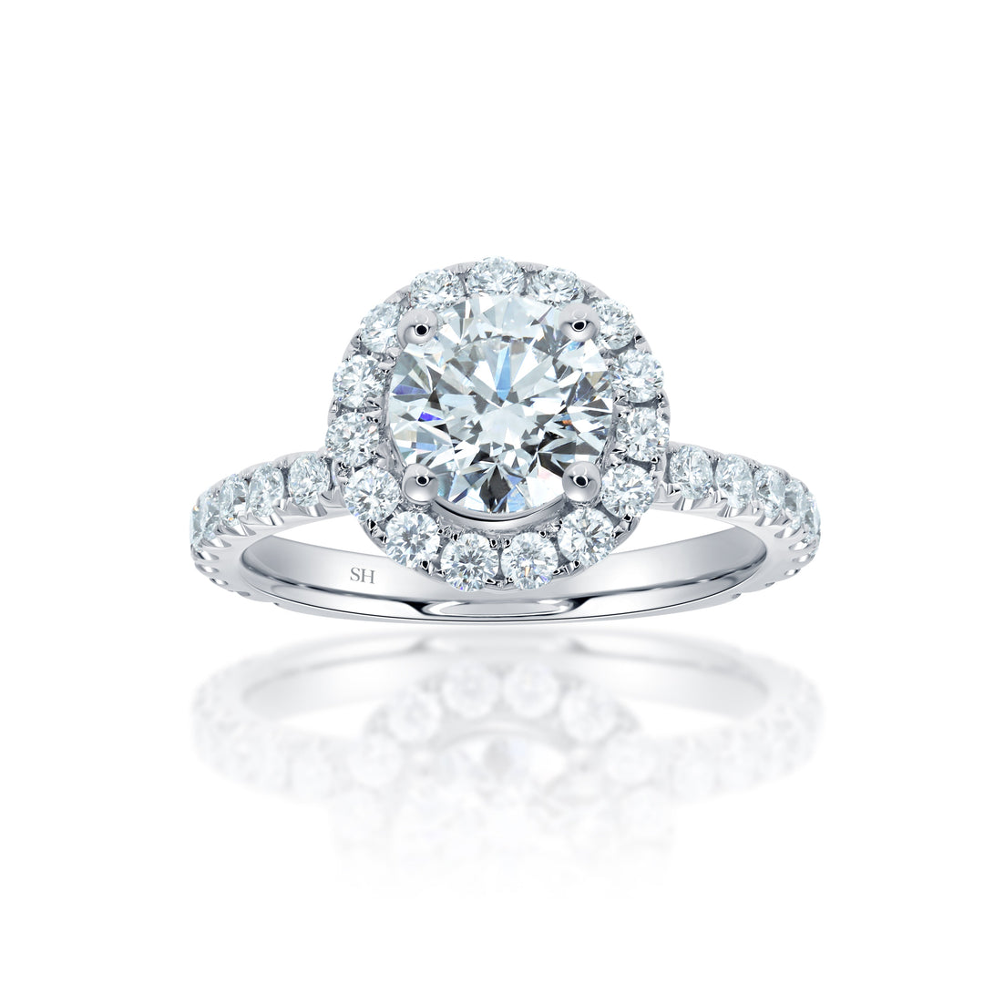 Timeless Halo Engagement Ring with 1.9mm Pavé-Set Band - W0806 (Lab Grown)