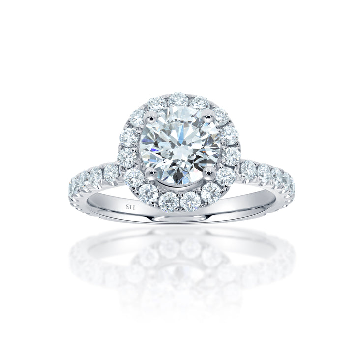 Timeless Halo Engagement Ring with 1.9mm Pavé-Set Band - W0806 (Lab Grown)