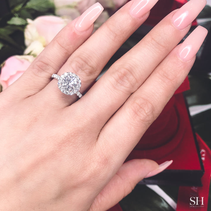 Timeless Halo Engagement Ring with 1.9mm Pavé-Set Band - W0806 (Lab Grown)