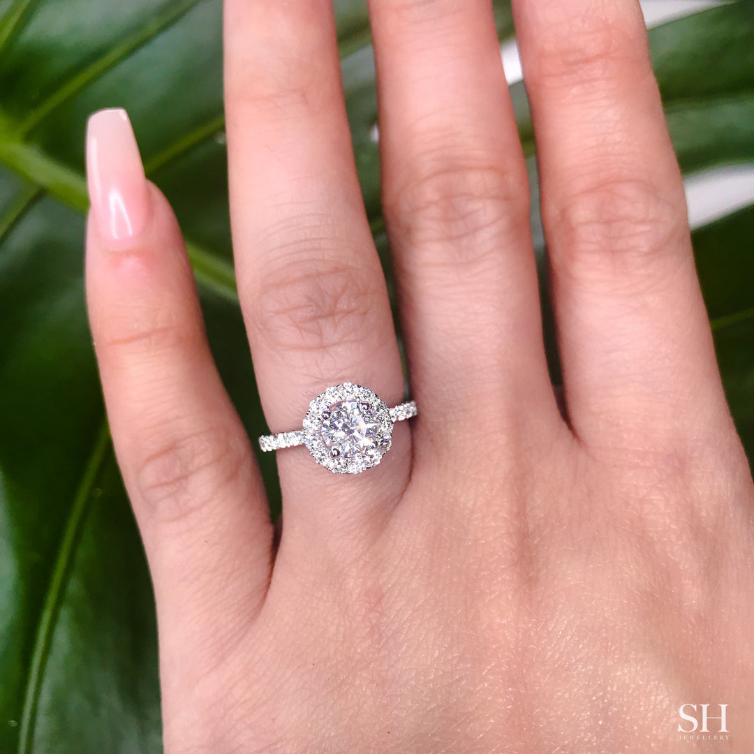 Timeless Halo Engagement Ring with 1.9mm Pavé-Set Band - W0806 (Lab Grown)