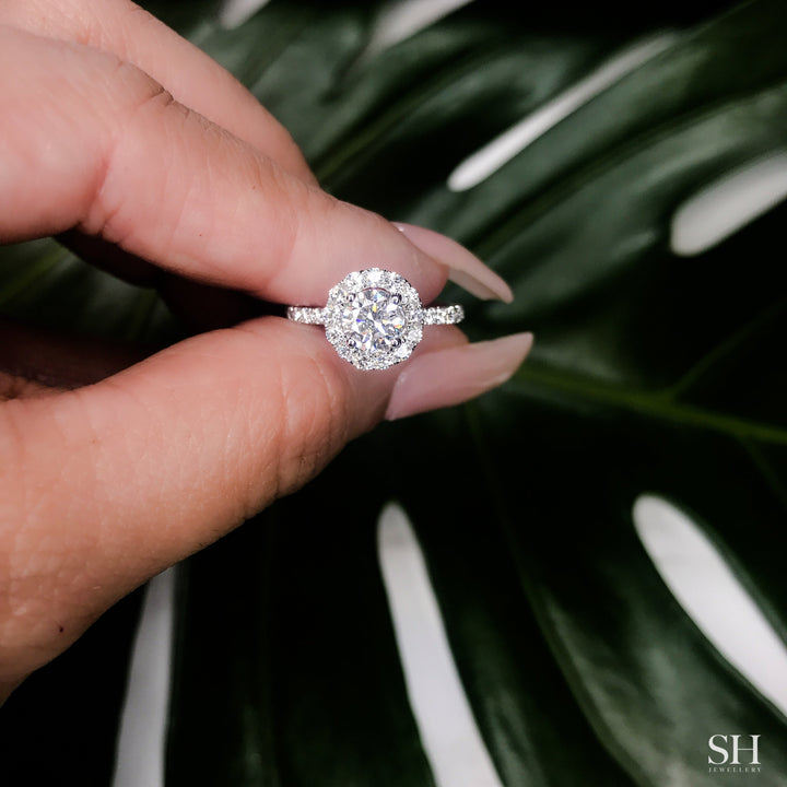 Timeless Halo Engagement Ring with 1.9mm Pavé-Set Band - W0806