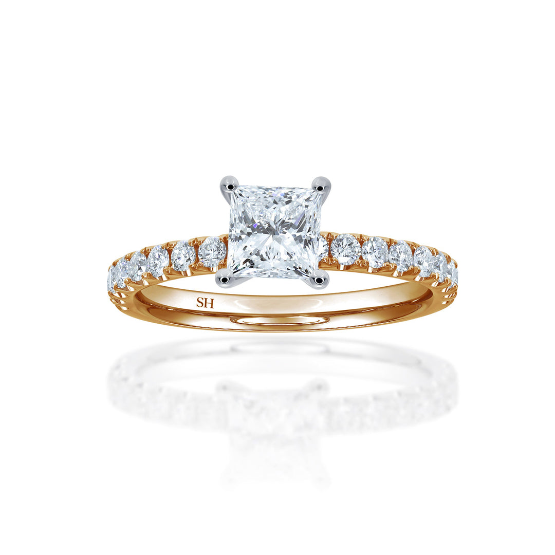 4-Claw Princess Cut Timeless Engagement Ring with Pavé-Set Band - W0807 (Lab Grown)