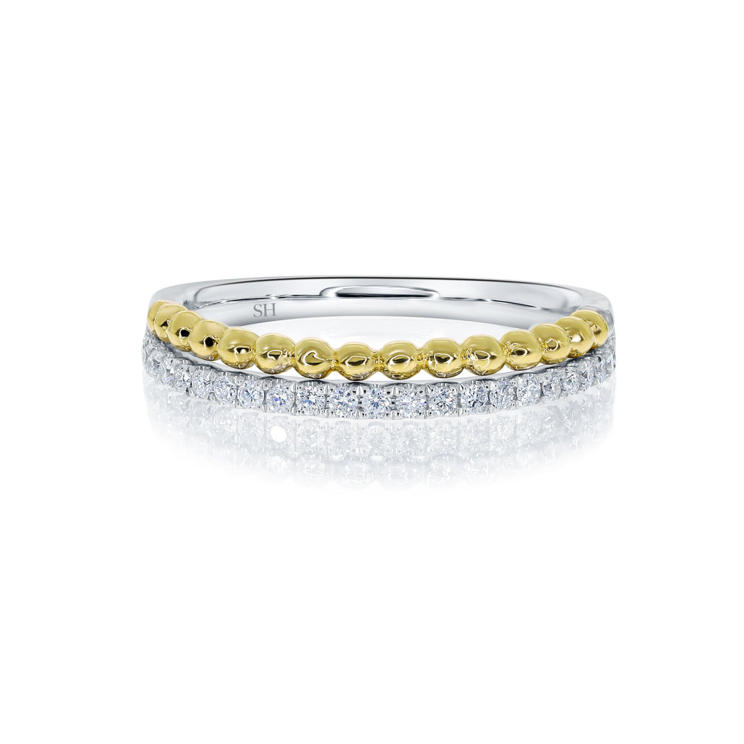 Beaded & Pavé-Set 2-Row Women’s 2-Tone Wedding Band W0823 — 18kt White Gold (Clearance)