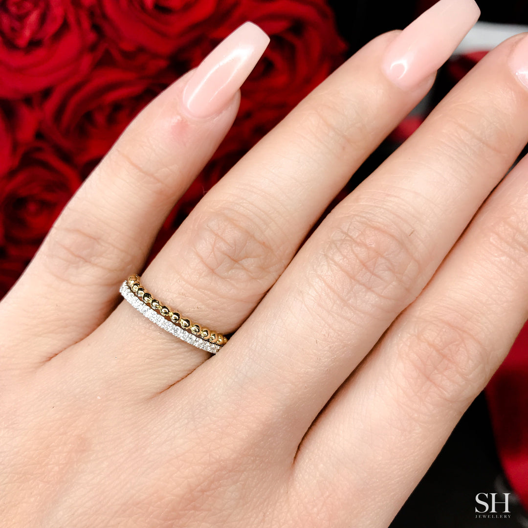 Beaded & Pavé-Set 2-Row Women’s 2-Tone Wedding Band W0823 — 18kt White Gold (Clearance)