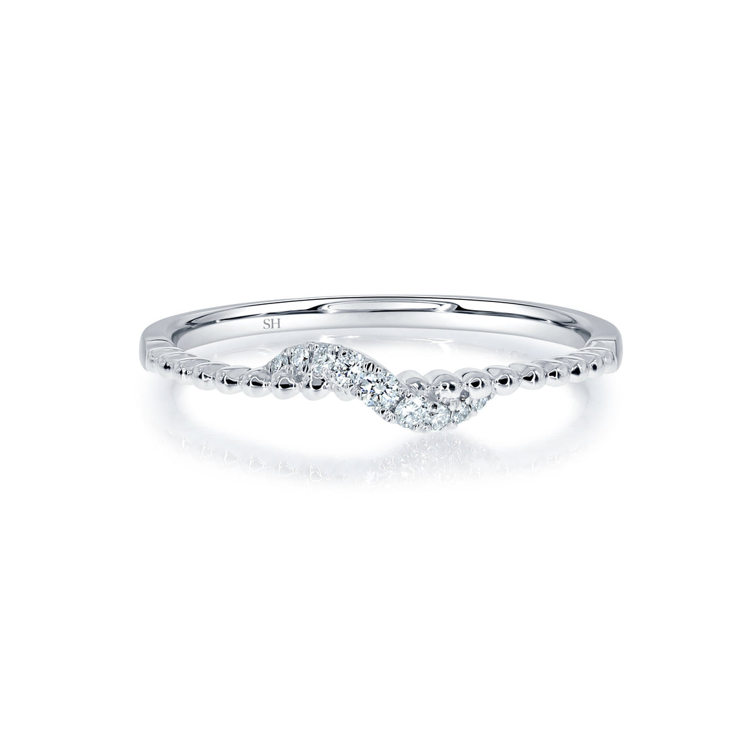 Women's Beaded Wedding Band with Pavé-Set Twist - W0825 — 18kt White Gold (Clearance)