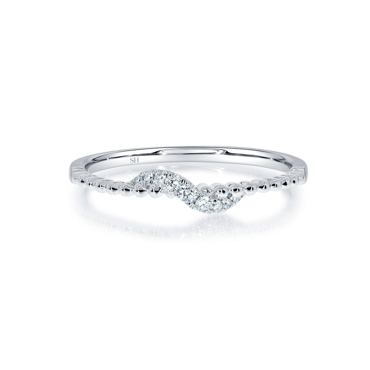 Women's Beaded Wedding Band with Pavé-Set Twist - W0825 — 18kt White Gold (Clearance)