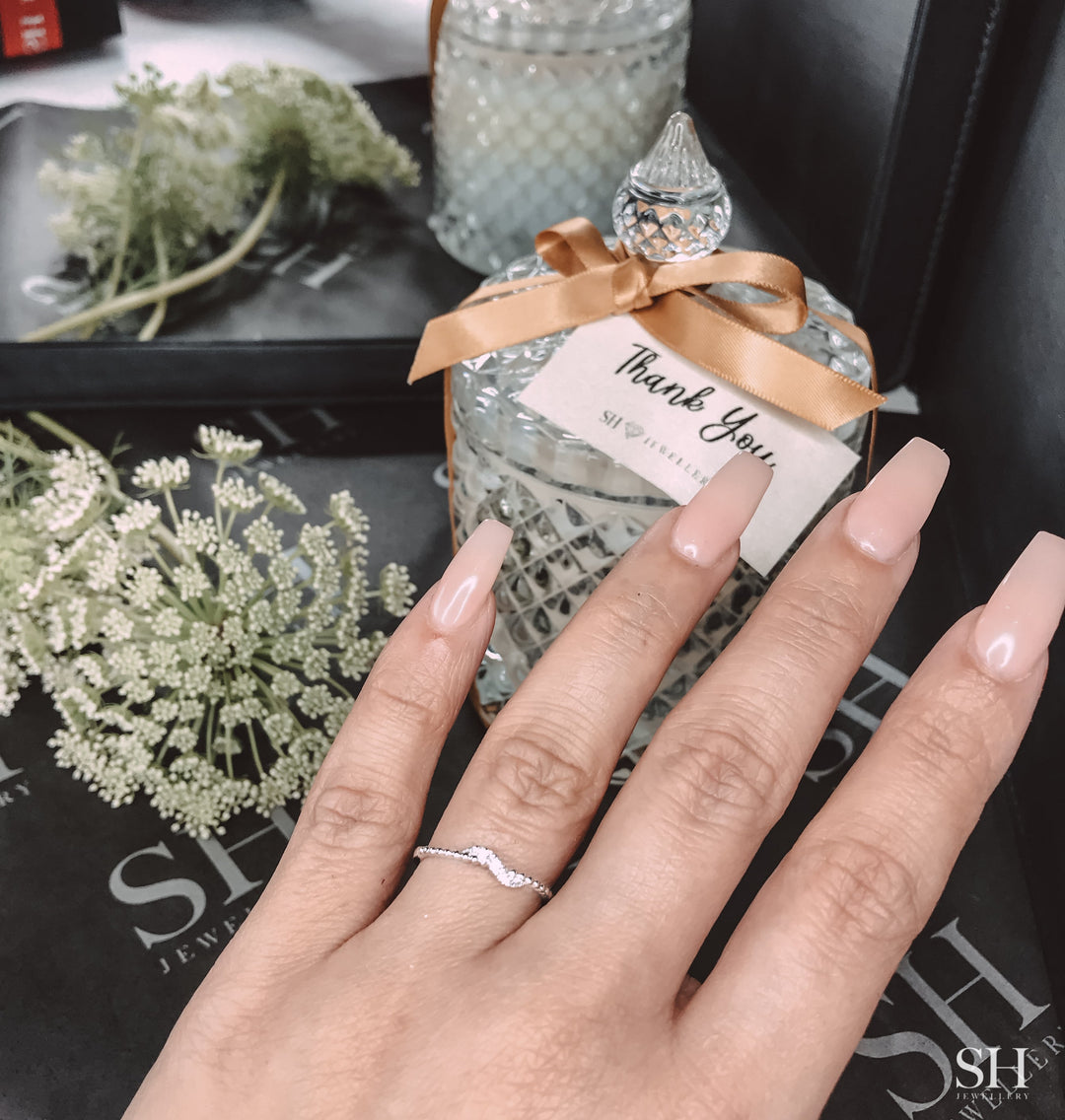 Women's Beaded Wedding Band with Pavé-Set Twist - W0825 — 18kt White Gold (Clearance)