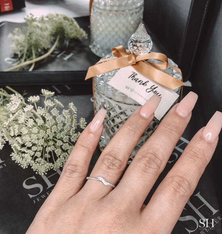 Women's Beaded Wedding Band with Pavé-Set Twist - W0825 — 18kt White Gold (Clearance)