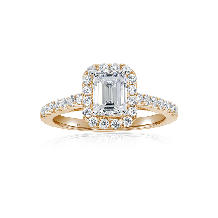 Slim Emerald Cut Halo With Pavé Set Diamond Band - W0879 (Lab Grown)