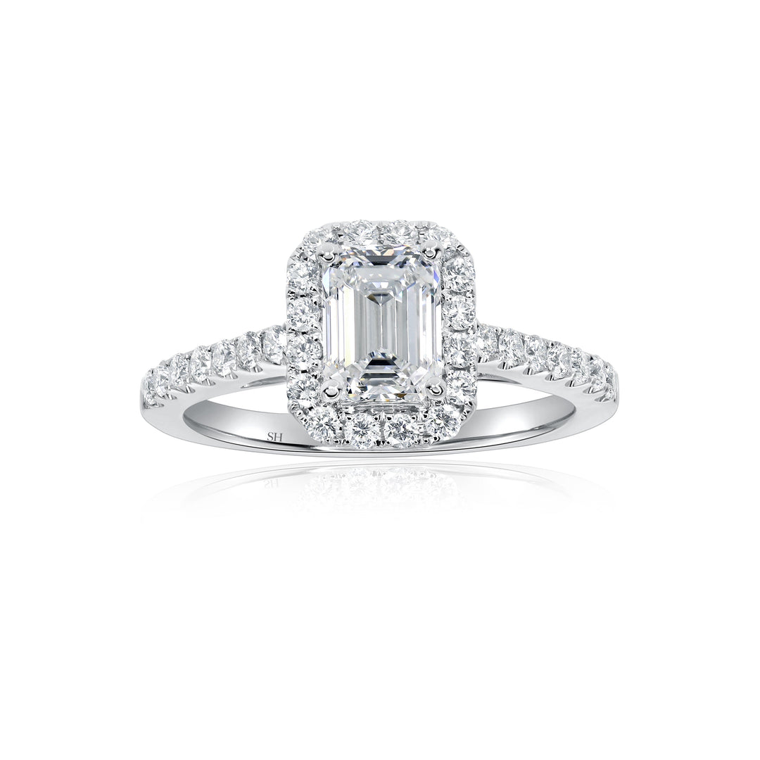 Slim Emerald Cut Halo With Pavé Set Diamond Band - W0879 (Lab Grown)