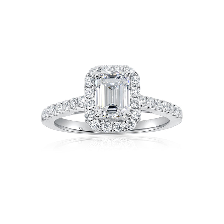 Slim Emerald Cut Halo With Pavé Set Diamond Band - W0879 (Lab Grown)