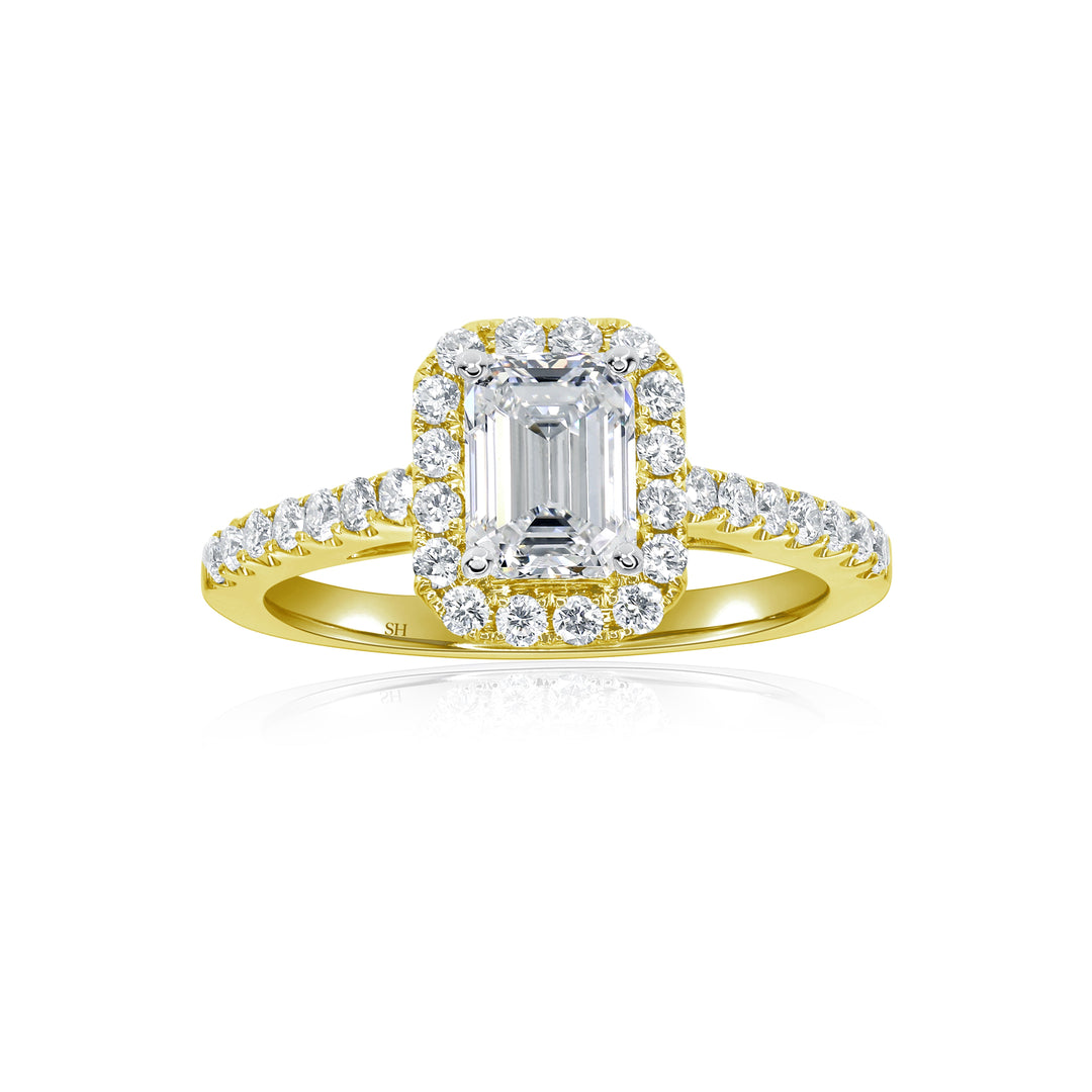 Slim Emerald Cut Halo With Pavé Set Diamond Band - W0879 (Lab Grown)