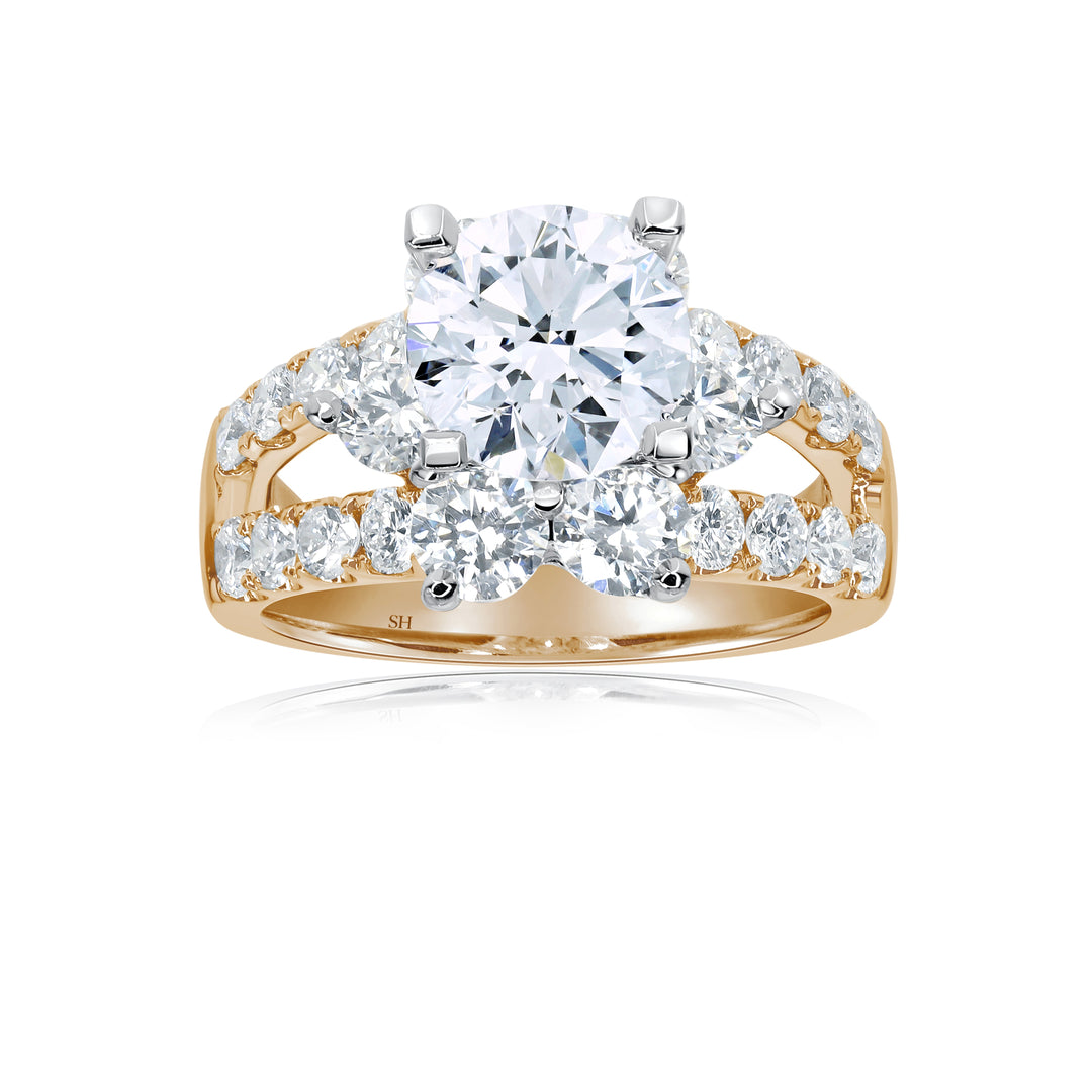 Bright Floral Halo Diamond Ring with Split Band - W0883 (Lab Grown)