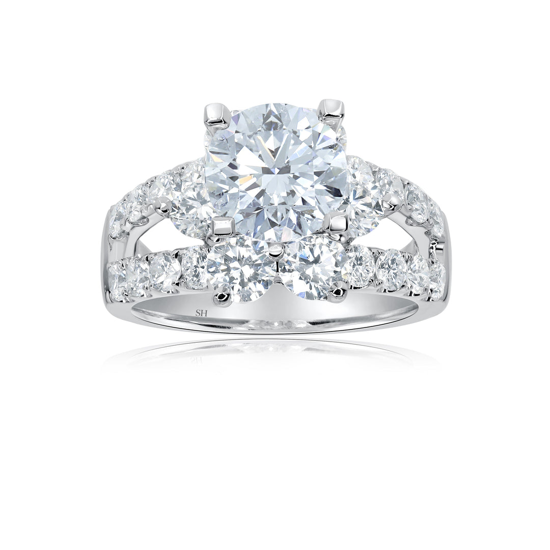 Bright Floral Halo Diamond Ring with Split Band - W0883 (Lab Grown)
