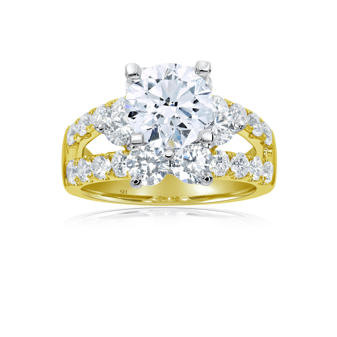 Bright Floral Halo Diamond Ring with Split Band - W0883 (Lab Grown)